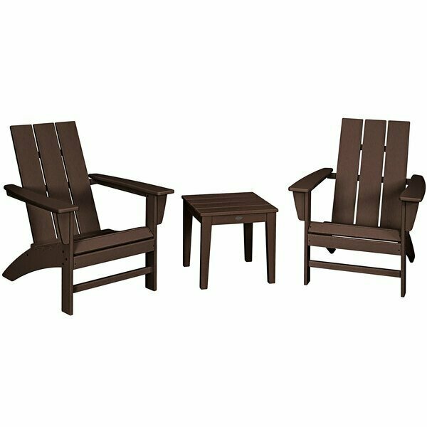 Polywood Modern Mahogany 3-Piece Adirondack Chair Set with Newport Table 633PWS5021MA